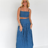 Alana Maxi Skirt Set - Navy/White Gingham