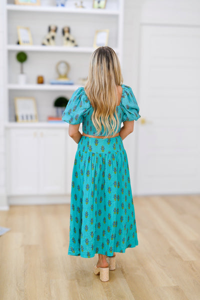 Kaya Floral Printed Maxi Skirt - Teal