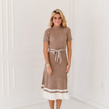 Lexis Belted Midi Dress - Mushroom/Ivory