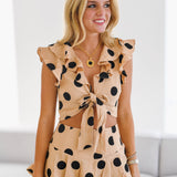 Callie Front Tie Top - Biege/Black