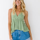 Astrid Striped Knitted Halter Neck Top - Green