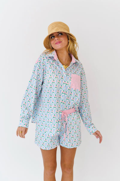 Kai Cotton Poplin Shirt - Pink/Blue