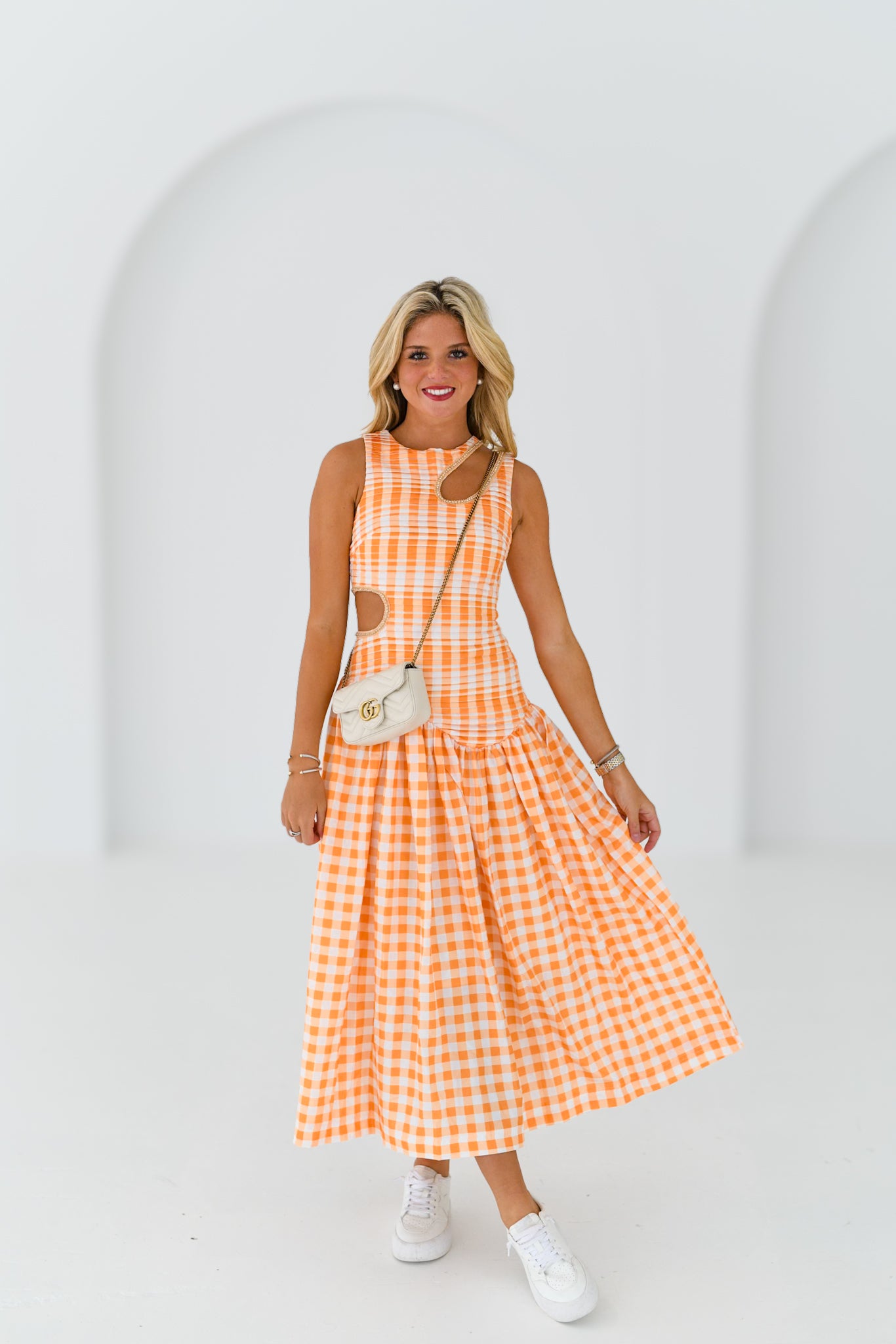 Janet Drop waist Maxi - Orange Gingham