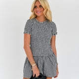 Mallory Smocked Mini Dress - Black Plaid