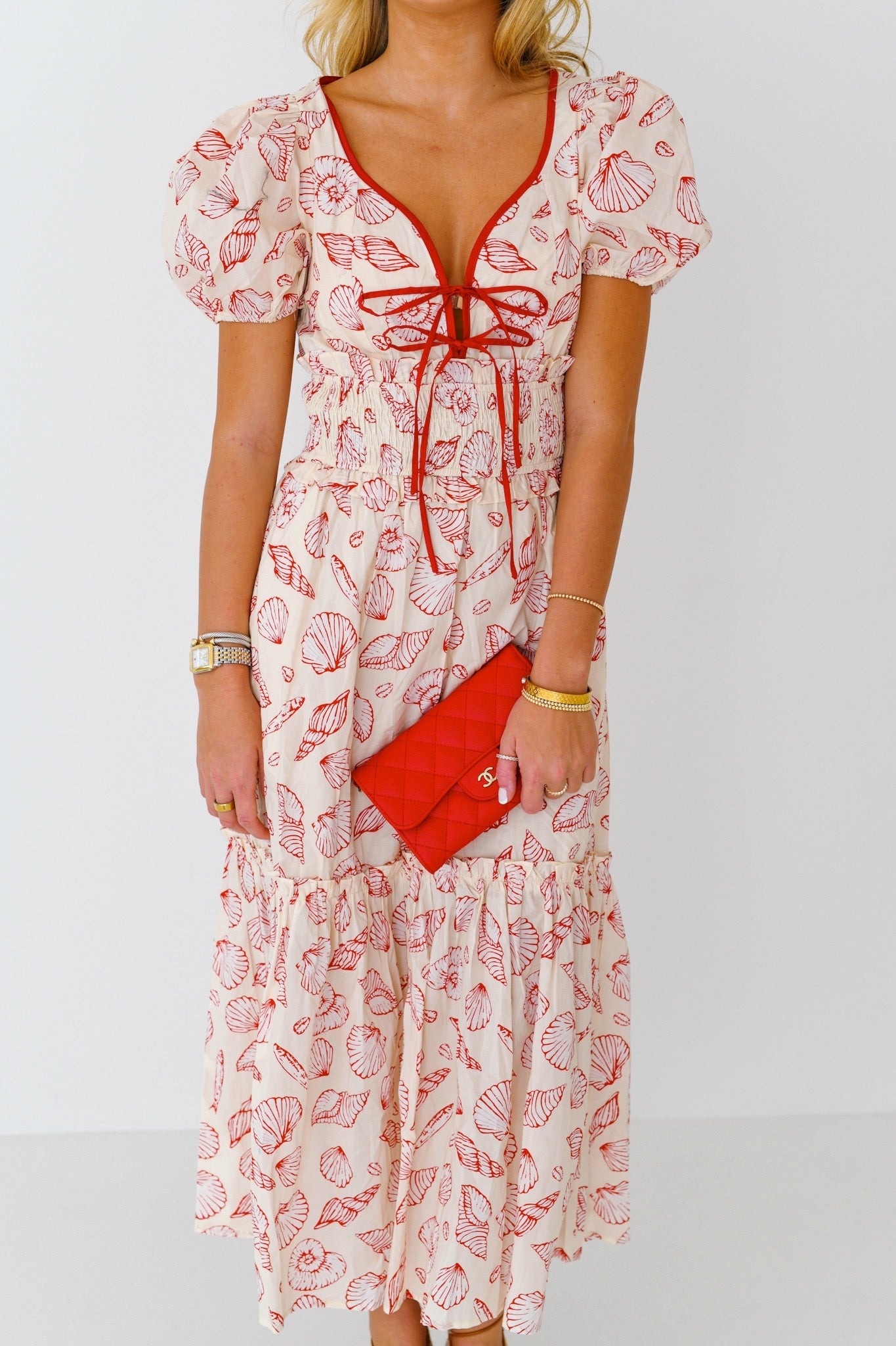 Malibu Midi Dress - Red Shells