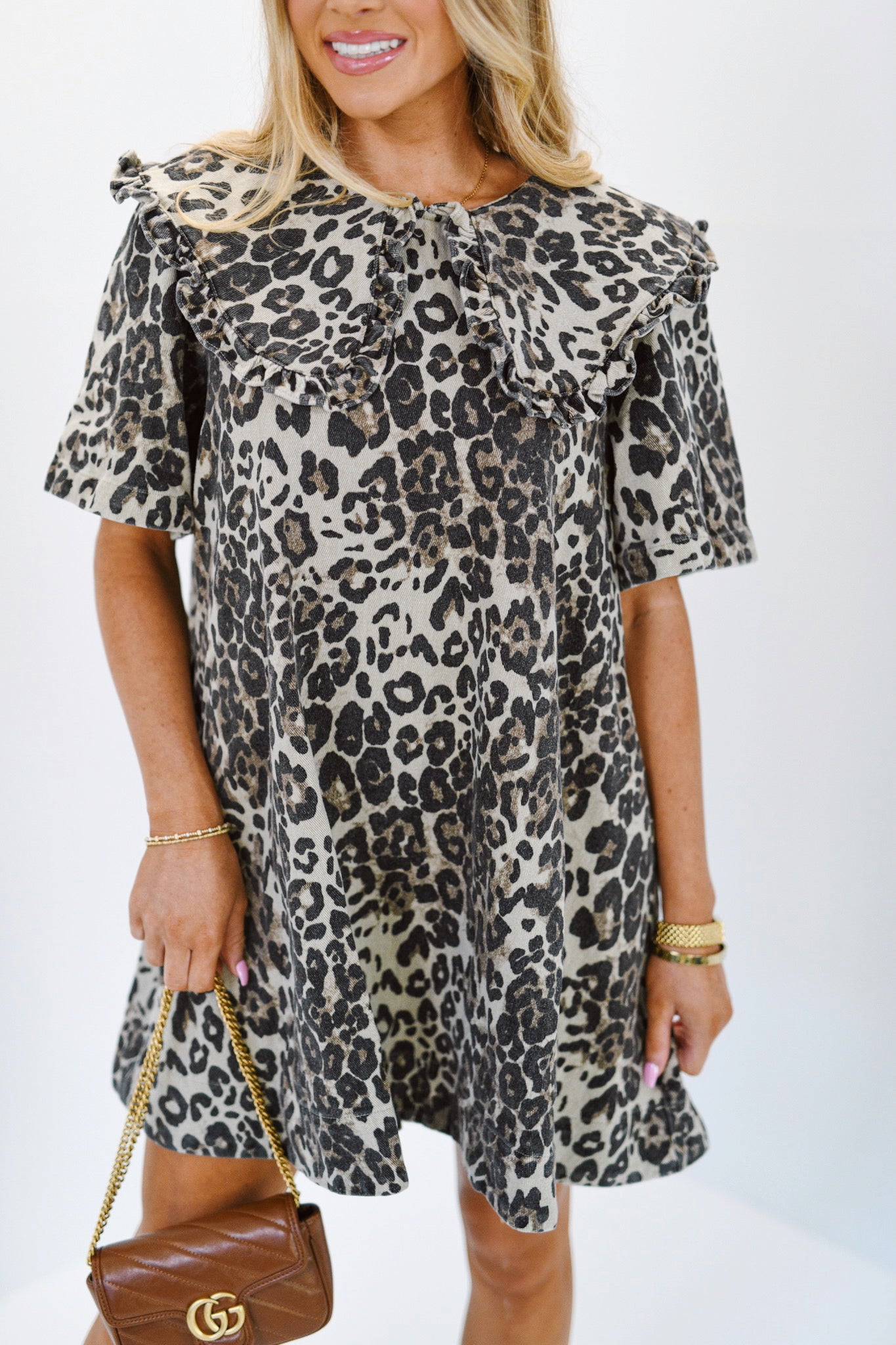 Jennifer Leopard Print Collared Mini Dress-Leopard