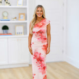 Ella One Shoulder Maxi Dress - Pink/orange/Red Floral