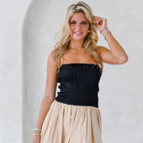 Aubrey Smocking Detail Mini Dress - Black Beige