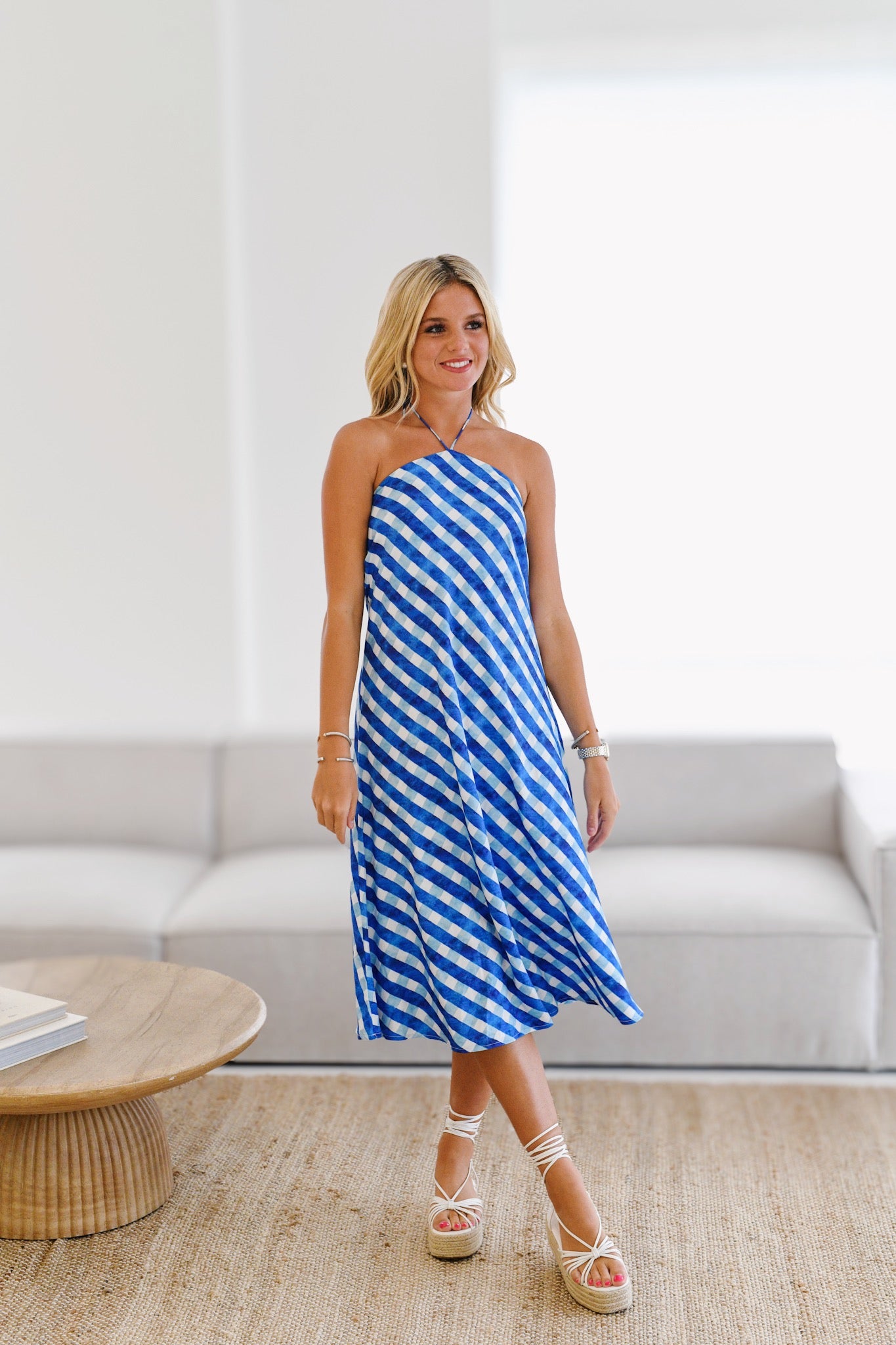 Sophia Halter Gingham Dress - Blue