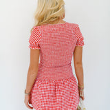 Sylvia Smocked Mini Dress - Red Plaid
