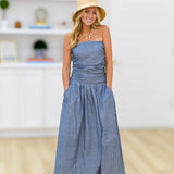 Siena Ruched Midi Dress - Denim Blue