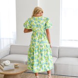 Carly Print Dress - White/Green Floral