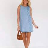 Catey Scalloped Detail Mini Dress - Lt Denim