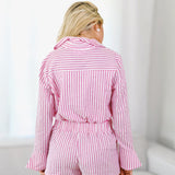 Haley Striped Crop Bubble Top - Pink