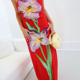 Celine Strapless Floral Maxi Dress - Red