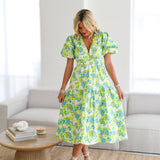 Carly Print Dress - White/Green Floral