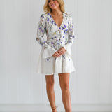 Kiera Long Puff Sleeve Floral Mini - White Multi