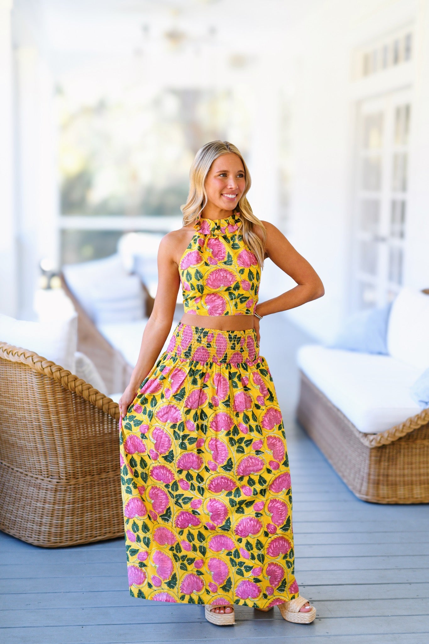 Haven Floral Ruffle Maxi Set - Pink/Yellow