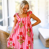 Soph Striped Mini Tie Dress - Red Stripe Floral