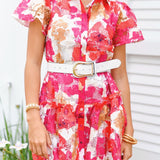 Avery Lace Print Mini Dress - Fuchsia