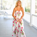 Kaylee Smocked Maxi Dress - White/Pink Floral