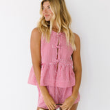 Ramsy Gingham Tie Top and Shorts Set - Red