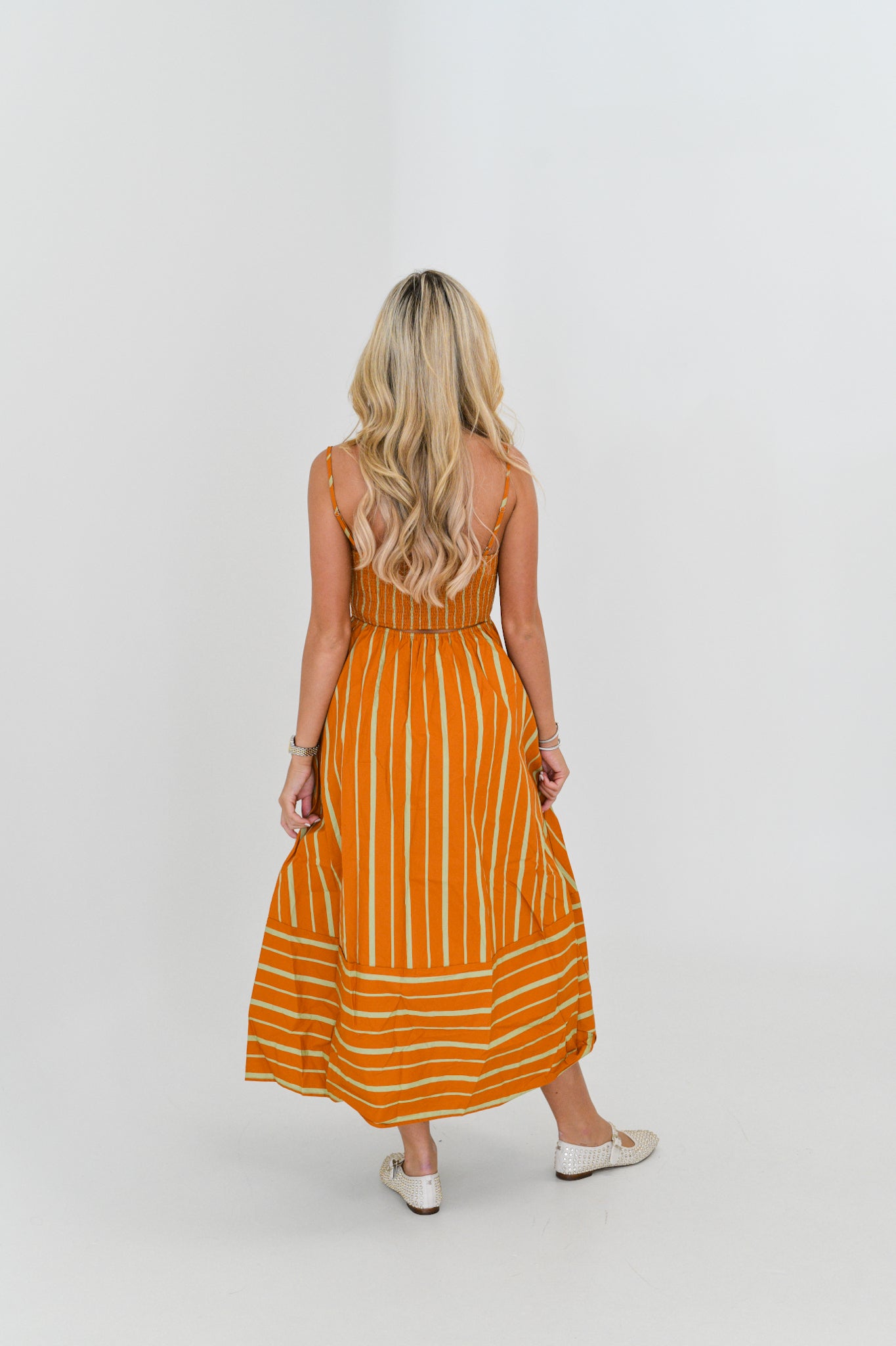 Kristie Striped Midi Dress- Rust