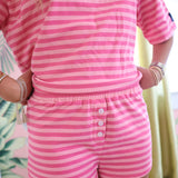 Fancy Striped Button Shorts - Hibiscus/Paradise Pinks
