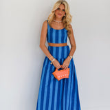 Willow Maxi Skirt Set - Blue Tone Stripes