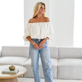 Aubrey Off Shoulder Bubble Top-Cream