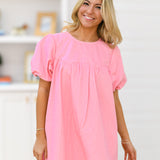 Claire Denim Puff Sleeve Mini Dress-Baby Pink