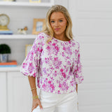 Indy Puffed Sleeve Top - Pink
