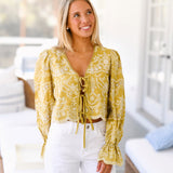 Janie Front Bow Tie Long Sleeve - Mustard