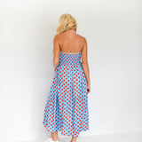 Manning Strapless Polka Dot Midi Dress - Powder Blue/Red
