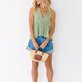Astrid Striped Knitted Halter Neck Top - Green