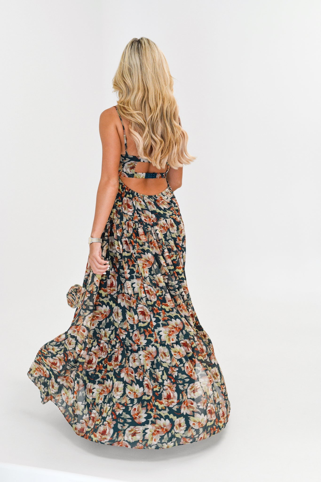 Whitney Silky Maxi Dress -Dark Green Floral