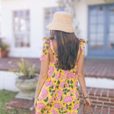 Low Country Summer Mini Tie Dress - Yellow/Pink Flowers