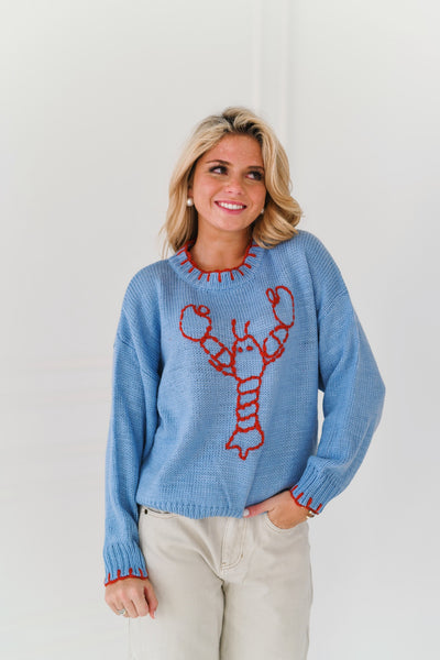 Inez Lobster Sweater - Blue/Red