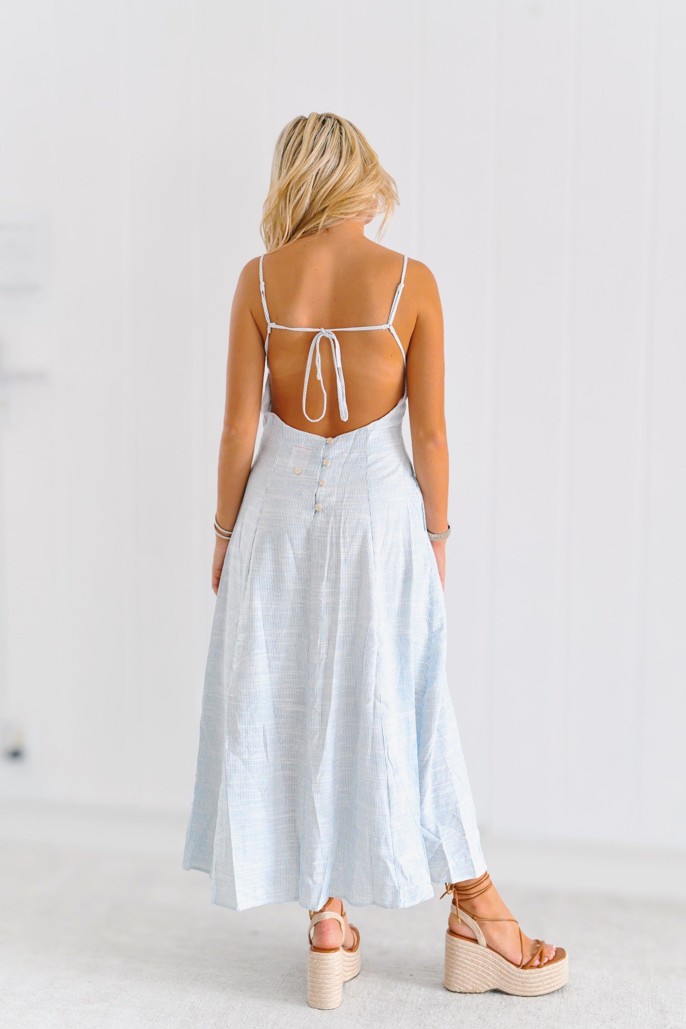 Kasey Pinstripe Linen Maxi Dress - Blue