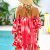 Delilah Strapless Bubble Sleeve Mini Dress - Red Gingham