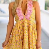 Emily Frill Halter Mini Dress - Yellow/Pink