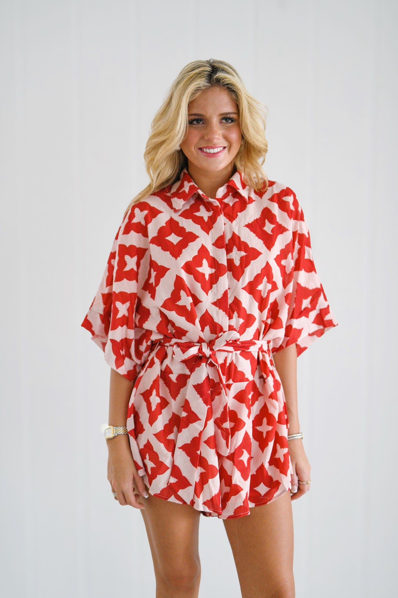 Josie Romper - Red/Cream