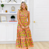 Vanessa Smocking Tier Maxi Dress -Yellow/Pink