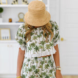 Annie Palm Ruffle Trim Set - white/green