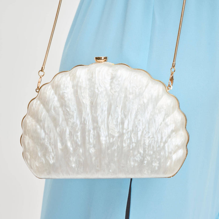 Pearla Seashell Mermaid Evening Bag: Pearl