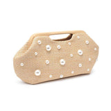Mallory Straw Pearls Stud Clutch - Ivory