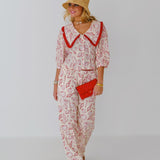 Crystal Shell Linen Pants-Cream/Red