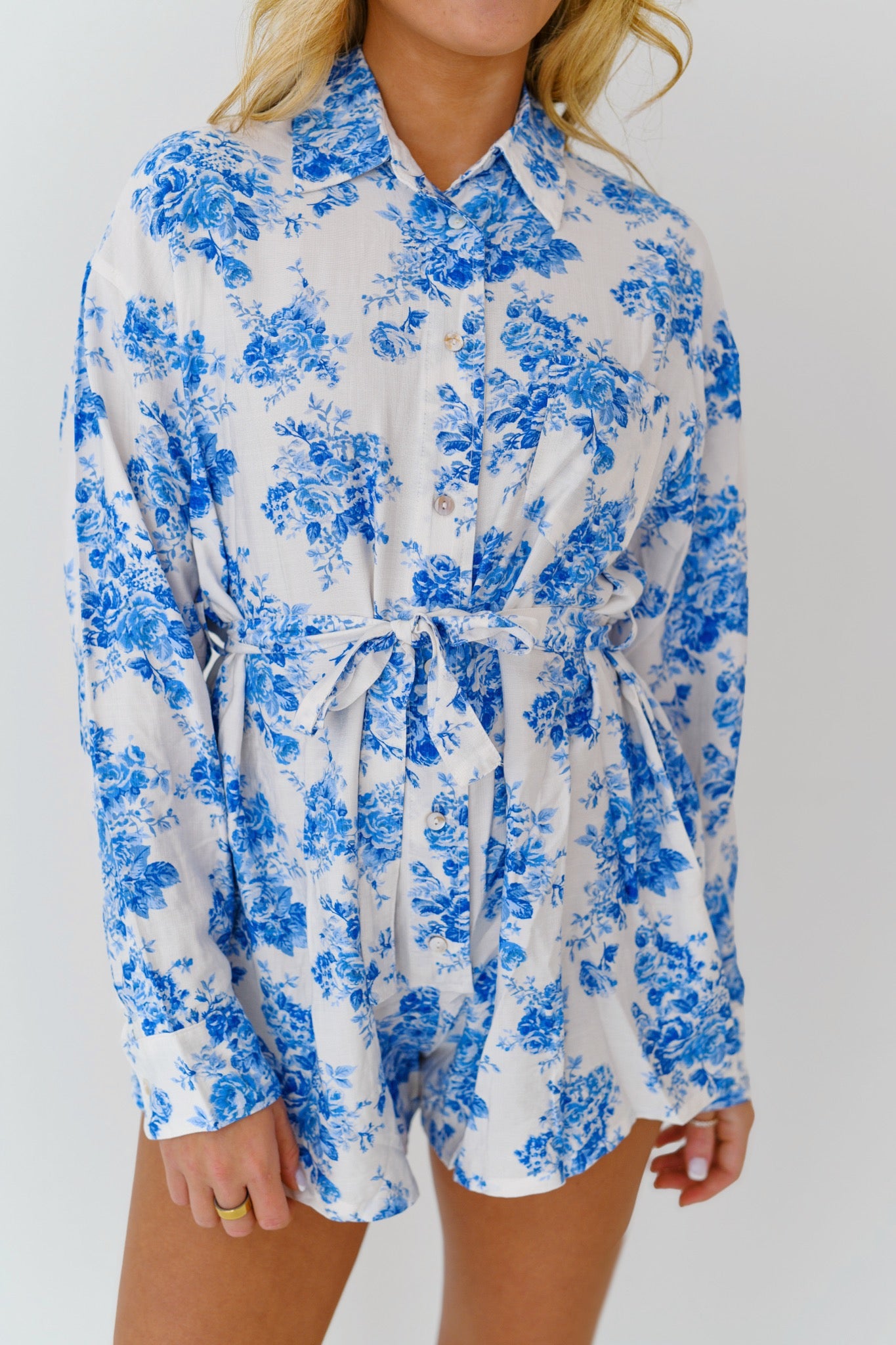 Layla Floral Romper - Off White Blue