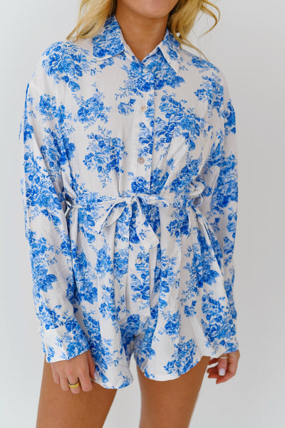 Layla Floral Romper - Off White Blue