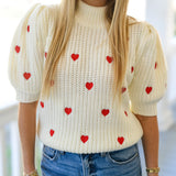 Sylvia Heart Embroidered Sweater - Ivory/Red